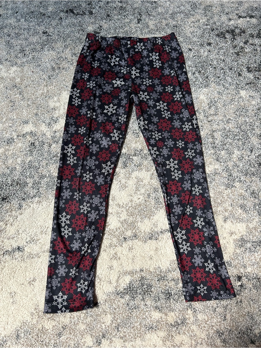 Kids Black Leggings with Red & White Snowflake Print size S